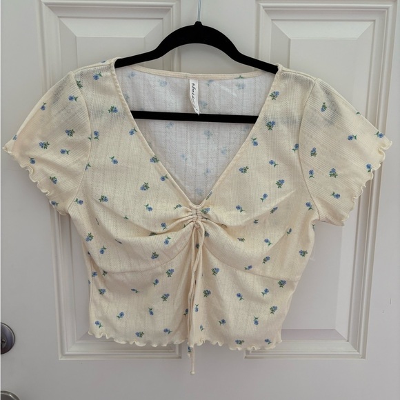 For Love And Lemons Tops - For Love And Lemons Blossom Pointelle Crop Top Yellow Floral Size XL